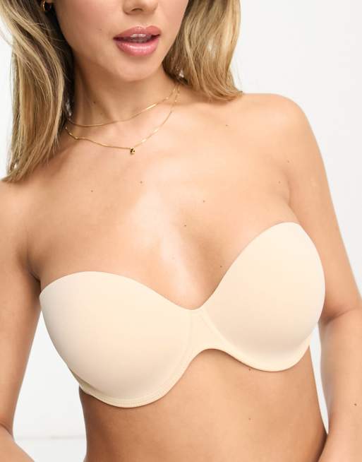ASOS DESIGN – Beżowy profilowany biustonosz bez ramiączek z odkrytymi plecami i samoprzylepnymi miseczkami
