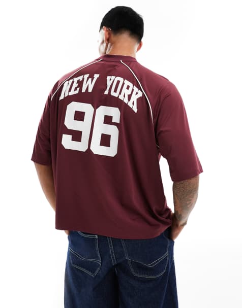 ASOS DESIGN boxy oversized t-shirt with sporty back print in burgundy