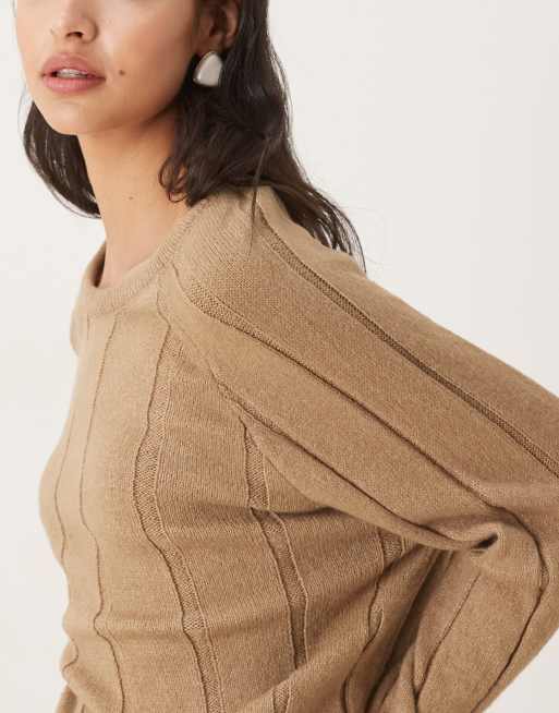 ASOS DESIGN – Beżowy puszysty dzianinowy sweter w szerokie prążki, 4 z 4