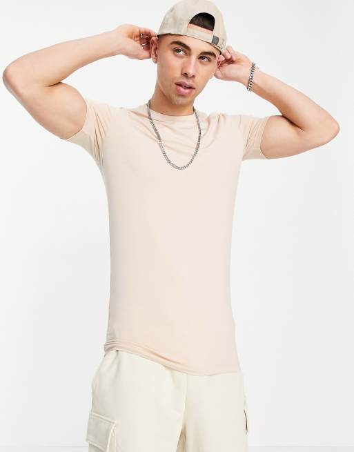 ASOS DESIGN – Beżowy T-shirt o kroju podkreślającym sylwetkę z okrągłym dekoltem – BEIGE