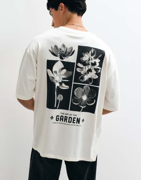 ASOS DESIGN – Beżowy T-shirt oversize z grafiką z motywem kwiatów - view 1