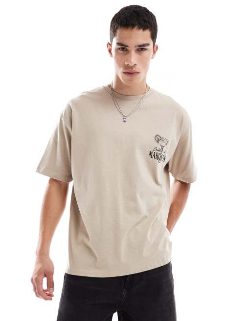 ASOS DESIGN – Beżowy T-shirt oversize z nadrukiem z napisem „Margarita”, 4 z 4