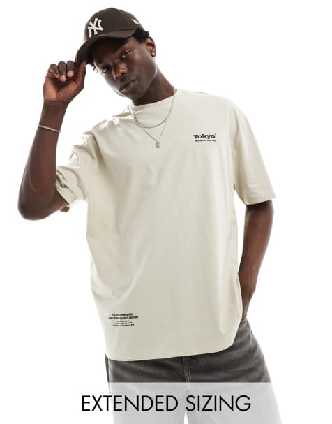 ASOS DESIGN – Beżowy T-shirt oversize z nadrukiem z napisem „Tokyo” - view 1