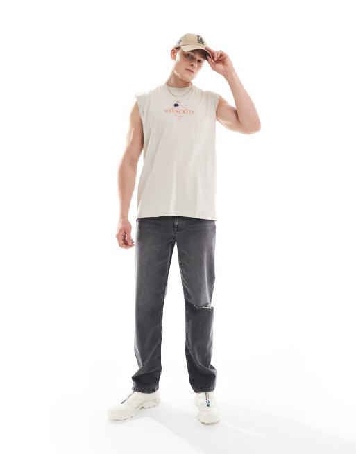 ASOS DESIGN – Beżowy T-shirt oversize z nadrukiem z przodu, 3 z 4