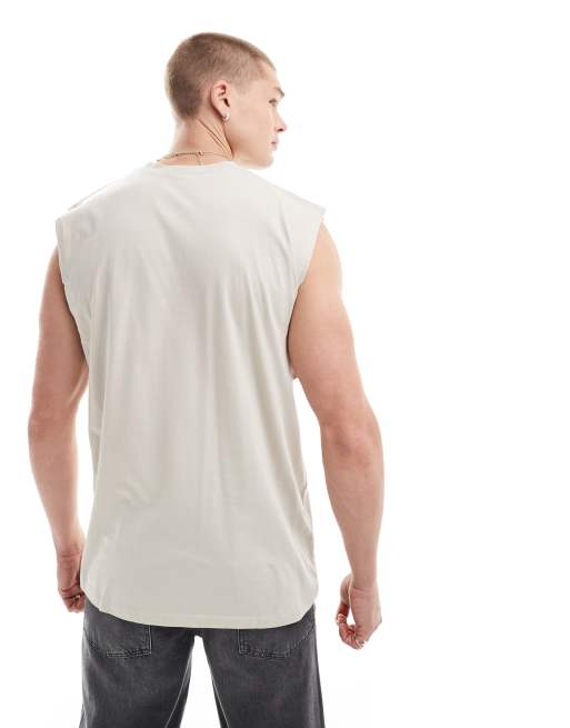 ASOS DESIGN – Beżowy T-shirt oversize z nadrukiem z przodu, 4 z 4