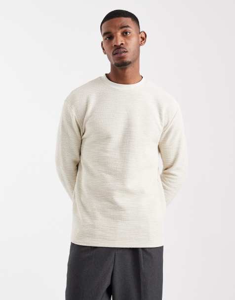 ASOS DESIGN – Beżowy T-shirt z dzianiny boucle o luźnym kroju z długim rękawem - view 1