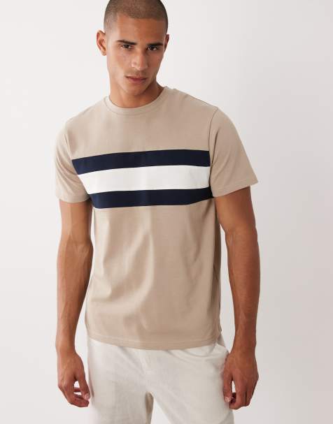 ASOS DESIGN – Beżowy T-shirt z grubego materiału, o regularnym kroju, z kontrastowymi wstawkami - view 1