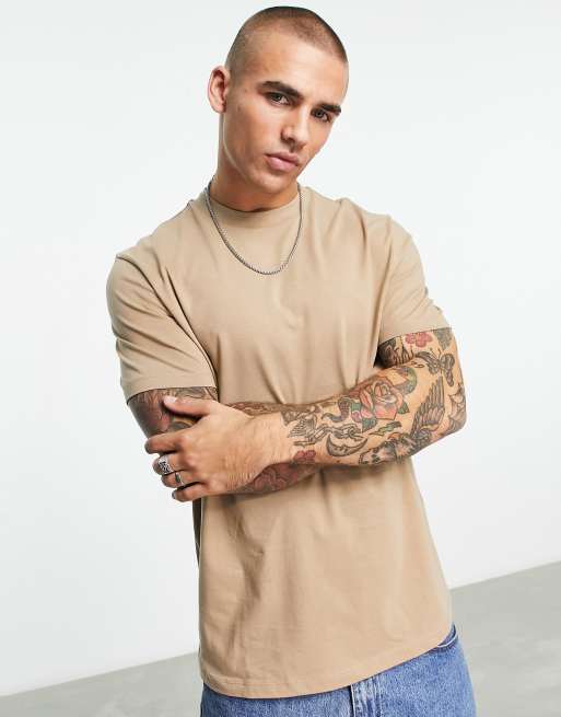 Asos Design Beżowy T Shirt Z Okrągłym Dekoltem Asos