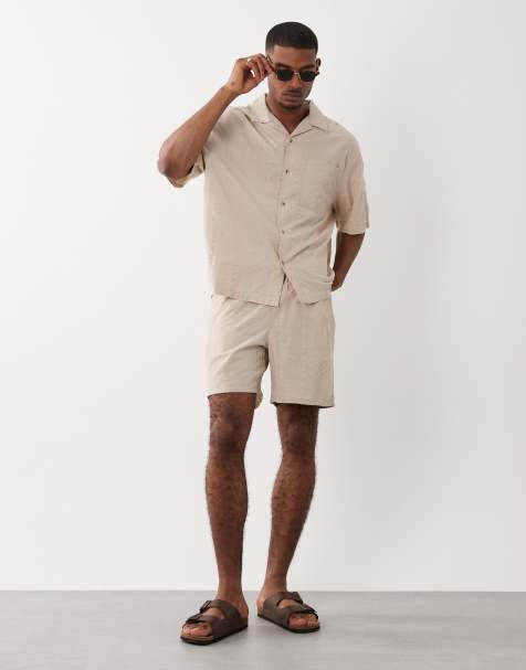 ASOS DESIGN – Beżowy zestaw oversize z pomarszczonego materiału - view 1