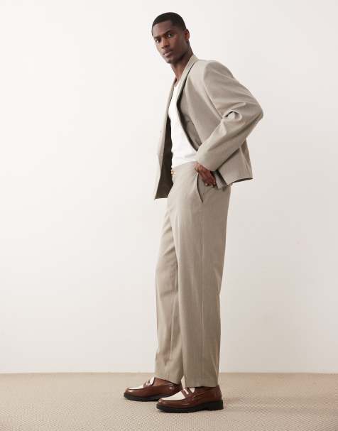 ASOS DESIGN – Beżowy zwężany garnitur oversize w jodełkę - view 1