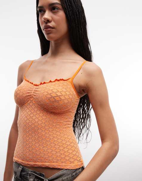 ASOS DESIGN – Bezszwowy żakardowy top na ramiączkach w pomarańczowym kolorze - view 1