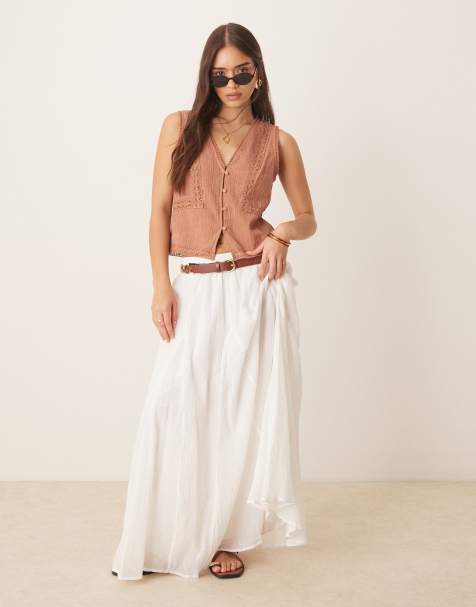 ASOS DESIGN cotton godet maxi skirt in white
