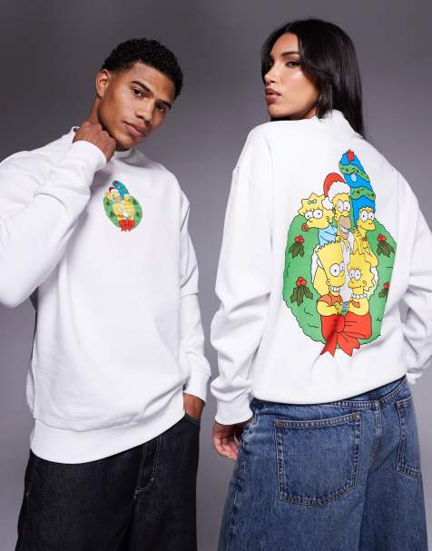 ASOS DESIGN – Biała bluza oversize unisex ze świątecznym nadrukiem z motywem kreskówki „Simpsonowie” - view 1