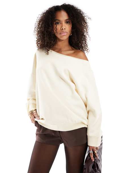 ASOS DESIGN – Biała bluza oversize z odsłoniętymi ramionami - view 1