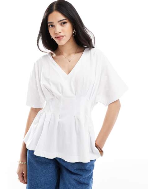 ASOS DESIGN – Biała bluzka z dekoltem w kształcie litery V i zakładkami - view 1