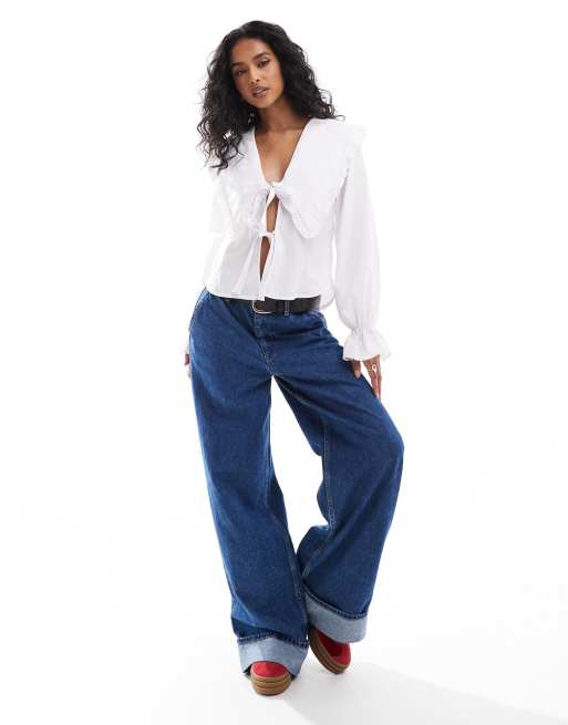 ASOS DESIGN – Biała dopasowana koszula z dużym kołnierzem, 3 z 4