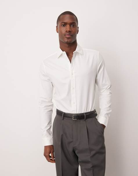 ASOS DESIGN easy iron slim shirt with cutaway collar in white