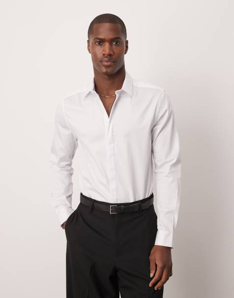 ASOS DESIGN  slim fit sateen shirt in white 