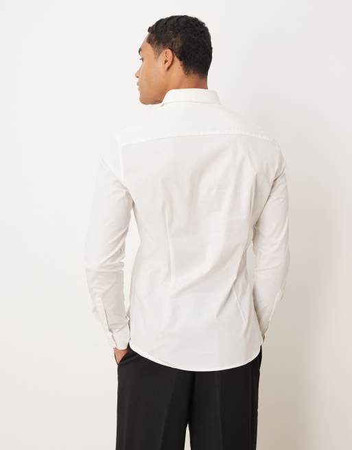 ASOS DESIGN – Biała elastyczna koszula o obcisłym kroju w stylu roboczym, 3 z 5