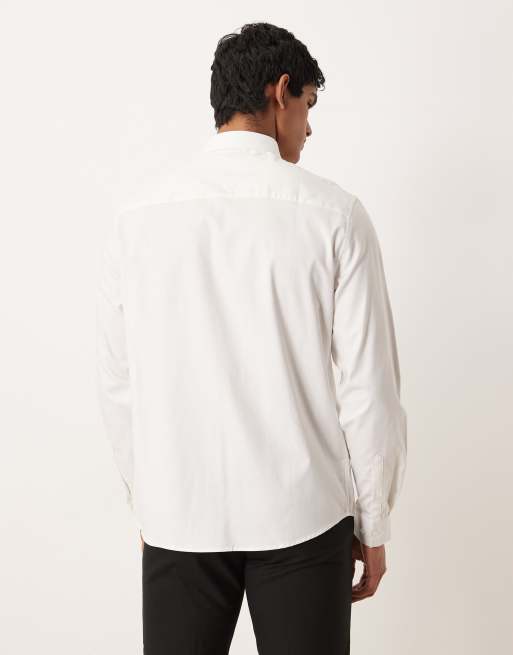 ASOS DESIGN – Biała elegancka koszula o regularnym kroju z diagonalu typu easy iron, 3 z 5