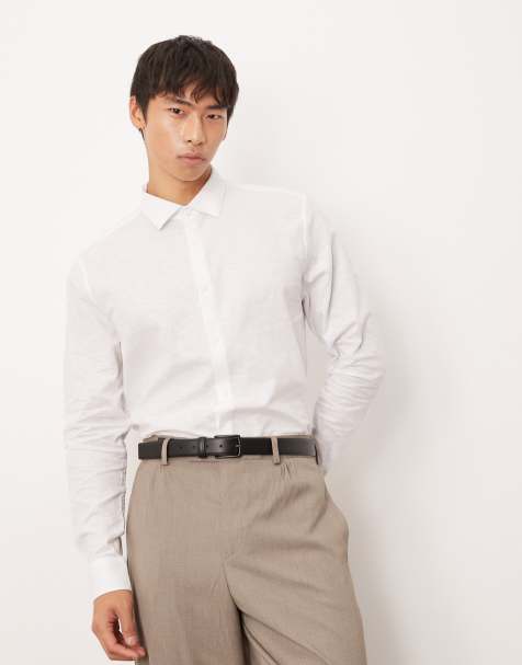 ASOS DESIGN formal linen blend regular shirt in white