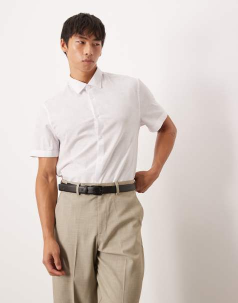 ASOS DESIGN formal linen blend regular shirt in white&nbsp;