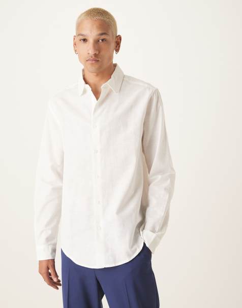  ASOS DESIGN smart linen blend regular fit shirt with penny collar in white