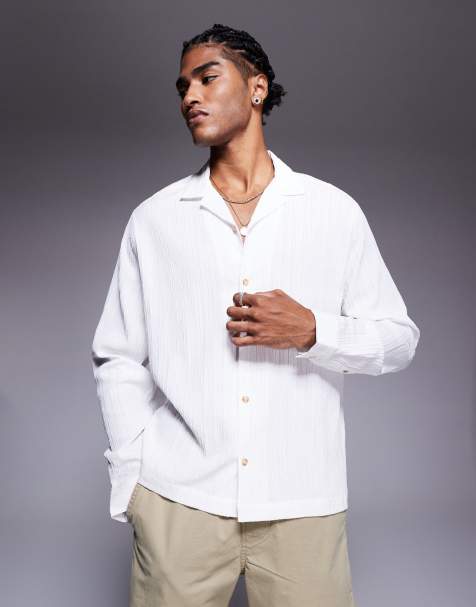 ASOS DESIGN boxy textured revere shirt in white