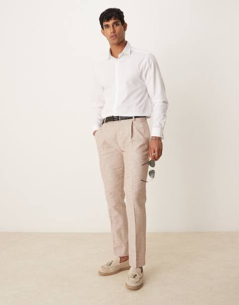 ASOS DESIGN textured regular shirt with cuff detail in white