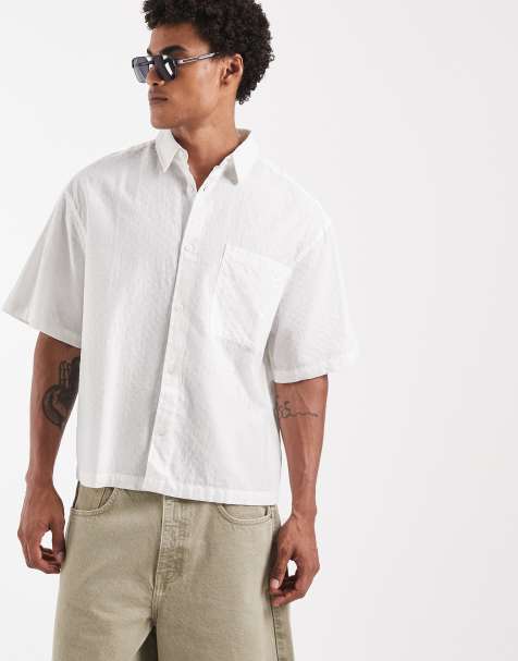 ASOS DESIGN – Biała fakturowana koszula pudełkowa oversize z kołnierzykiem kubańskim - view 1