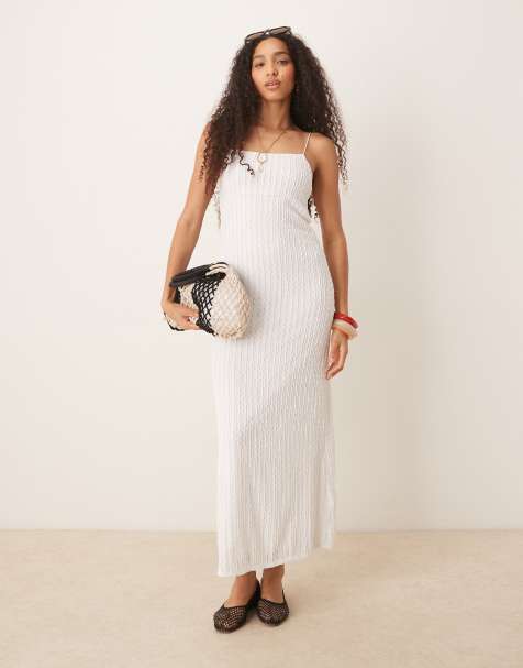 ASOS DESIGN – Biała, fakturowana sukienka midi na ramiączkach - view 1