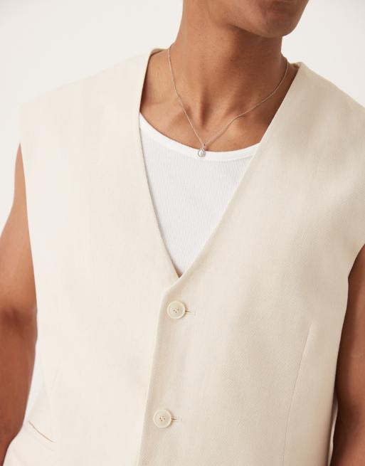 ASOS DESIGN – Biała kamizelka o wydłużonym fasonie z mieszanki lnu, 5 z 5