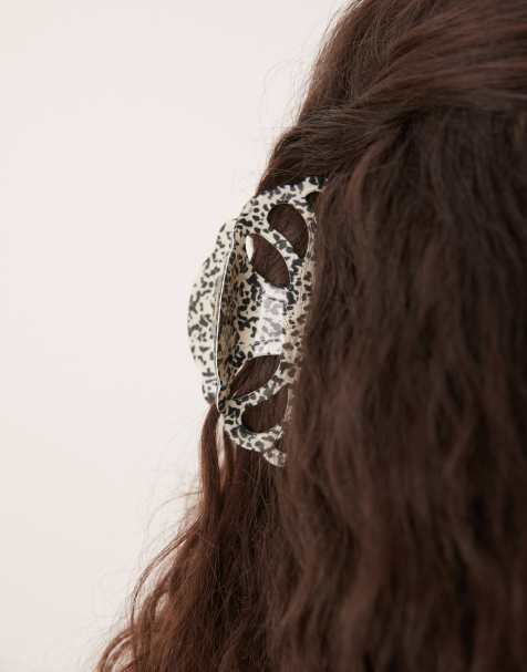ASOS DESIGN animal abstract print hair claw in white