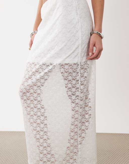 ASOS DESIGN – Biała kolumnowa spódnica koronkowa maxi, 3 z 5