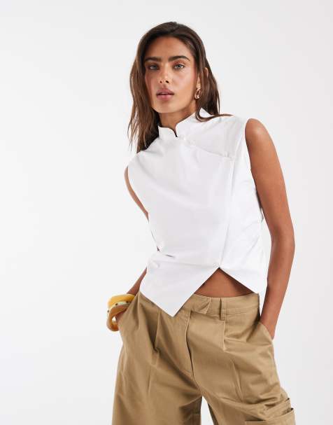ASOS DESIGN – Biała koszula bez rękawów ze stójką - view 1