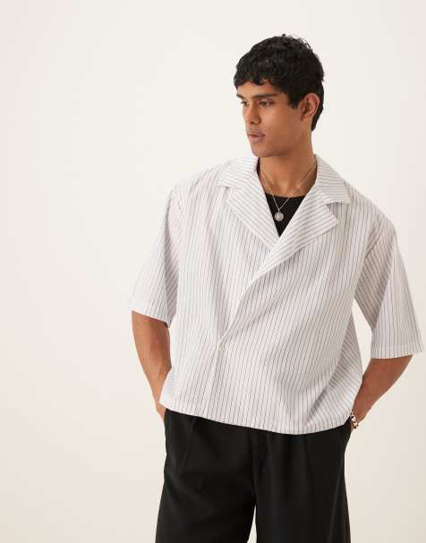 ASOS DESIGN – Biała koszula kopertowa oversize w prążki - view 1