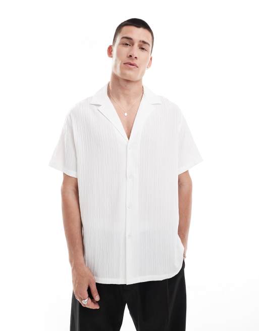 ASOS DESIGN – Biała koszula o luźnym kroju z kołnierzykiem kubańskim i krótkim rękawem 