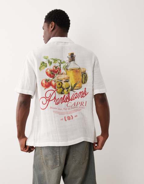 ASOS DESIGN relaxed revere shirt with back print in white