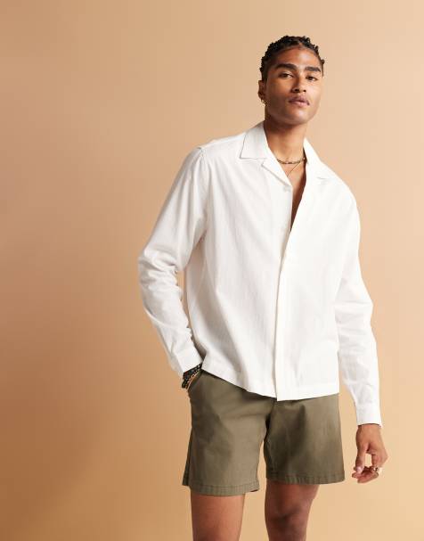 ASOS DESIGN boxy revere shirt in white jacquard