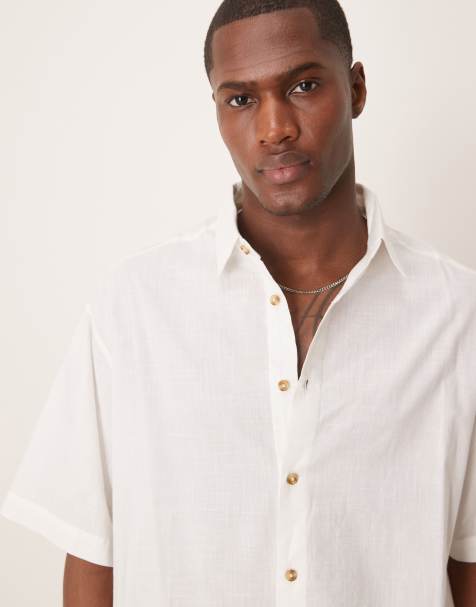 ASOS DESIGN boxy oversized linen look shirt in white