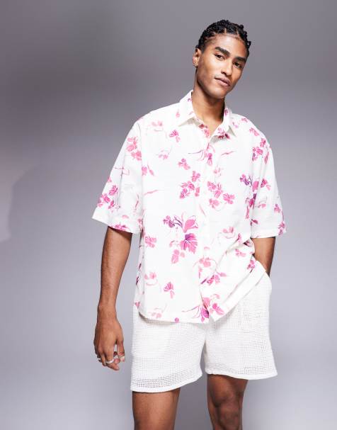 ASOS DESIGN oversized shirt with floral print in white
