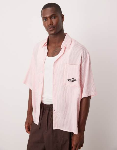 ASOS DESIGN oversized stripe shirt with embroidery in white