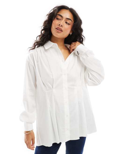 ASOS DESIGN – Biała koszula oversize z dopasowaną talią