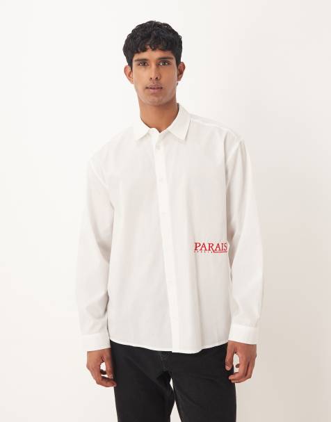 ASOS DESIGN oversized shirt with embroidery in white