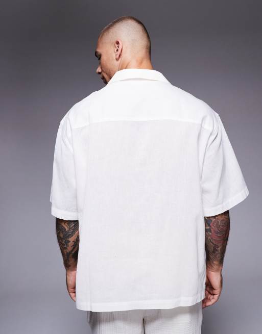 ASOS DESIGN – Biała koszula oversize z kołnierzykiem kubańskim ze wzorem, 3 z 5