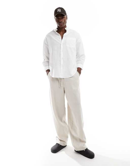 ASOS DESIGN – Biała koszula oversize z mieszanki lnu w stylu lat 90., 4 z 4