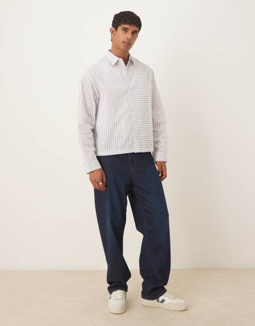 ASOS DESIGN – Biała koszula w paski o pudełkowym kroju oversize z łączonych elementów, 4 z 5