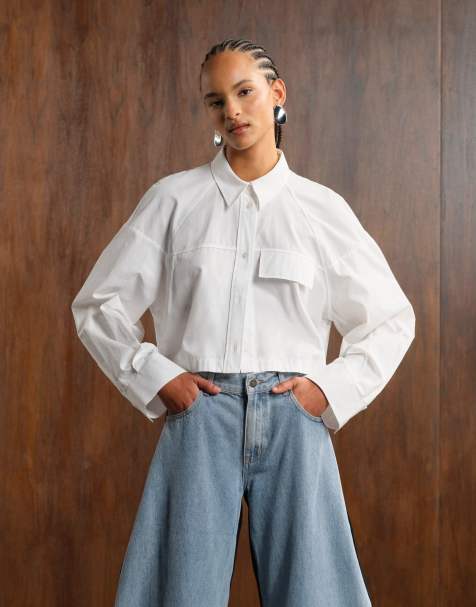 ASOS DESIGN – Biała koszula z bawełny premium o krótkim pudełkowym kroju z kieszenią - view 1