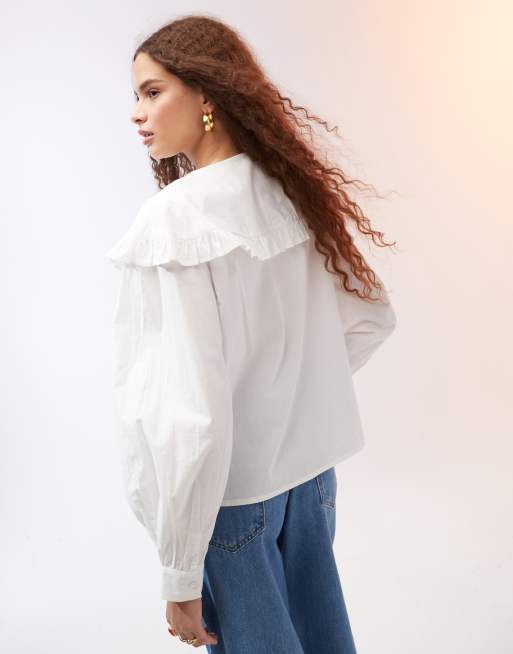 ASOS DESIGN – Biała koszula z dużym kołnierzem z falbanką, 4 z 4
