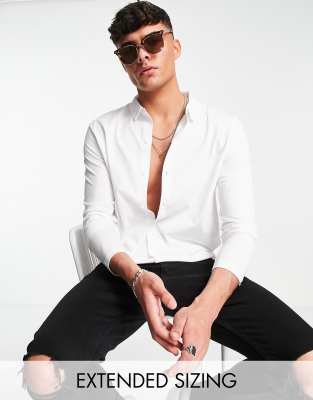 ASOS DESIGN – Biała koszula z dżerseju o kroju podkreślającym sylwetkę z długim rękawem – WHITE